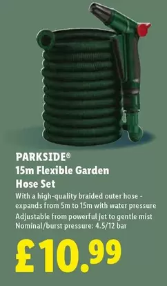 Parkside - 15m Flexible Garden Hose Set