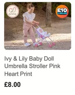 Baby Doll Umbrella Stroller Pink Heart Print