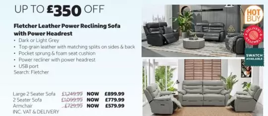 Swatch - Fletcher Leather Power Reclining Sofa with Power Headrest