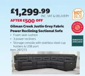 Swatch - Justin Grey Fabric Power Reclining Sectional Sofa (Gilman Creek) Item 287273