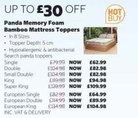 Panda -  Memory Foam Bamboo Mattress Toppers