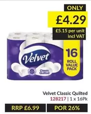Velvet - Classic Quilted 1 x 16Pk