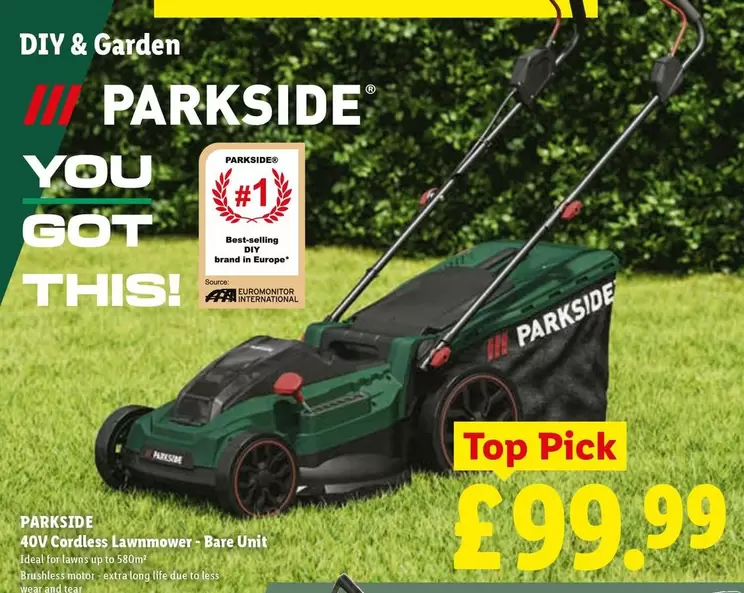 Parkside - 40V Cordless Lawnmower - Bare Unit