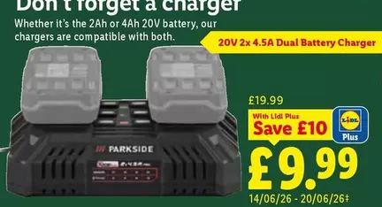 Parkside - 20V 2x 4.5A Dual Battery Charger