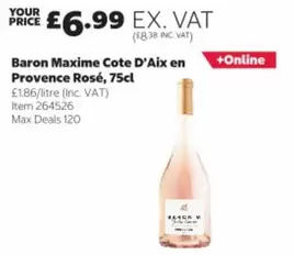 Baron Maxime Cote D'Aix en Provence Rosé, 75cl, Item 264526