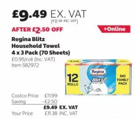 Regina - Household Towel 4 x 3 Pack (70 Sheets)