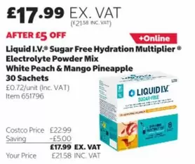 Mango - Liquid I.V. Sugar Free Hydration Multiplier Electrolyte Powder Mix, White Peach & Pineapple, 30 Sachets