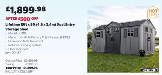 Dual - Lifetime 15ft x 8ft (4.6 x 2.4m) Entry Storage Shed