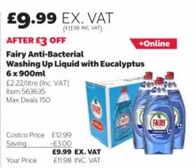 Fairy - Anti-Bacterial Washing Up Liquid with Eucalyptus 6 x 900ml