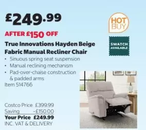 Swatch - Hayden Beige Fabric Manual Recliner Chair Item 514766