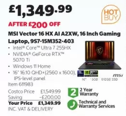 Vector 16 HX AI A2XW, 16 Inch Gaming Laptop, 9S7-15M352-403