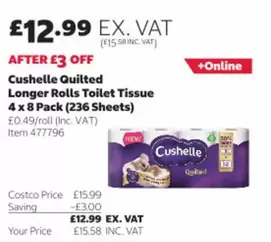 Cushelle - Cuschelle Quilted Longer Rolls Toilet Tissue 4 x 8 Pack (236 Sheets)