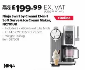 Ninja - Swirl by Creami 13-in-1 Soft Serve & Ice Cream Maker, NC701UK