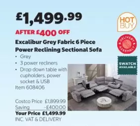 Swatch - Excalibur Grey Fabric 6 Piece Power Reclining Sectional Sofa Item 608406