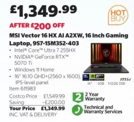 Vector 16 HX AI A2XW, 16 Inch Gaming Laptop, 9S7-15M352-403