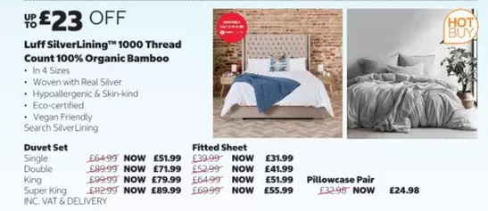 Silver - Luff Lining™ 1000 Thread Count 100% Organic Bamboo Duvet Set