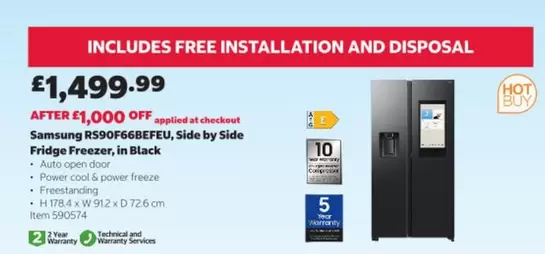 samsung - RS90F66BEFEU, Side by Side Fridge Freezer, in Black