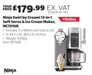 Ninja - Swirl by Creami 13-in-1 Soft Serve & Ice Cream Maker, NC701UK