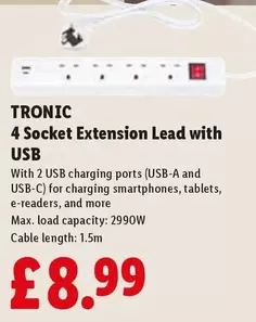 4 Socket Extension Lead with USB