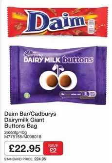 Cadbury - Daim Bar/s Dairymilk Giant Buttons Bag M775155/M098018