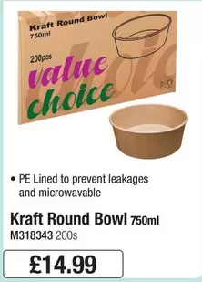 Kraft -  Round Bowl 750ml M318343 200s