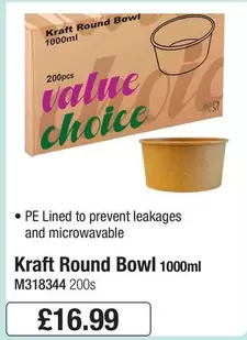 Kraft -  Round Bowl 1000ml M318344 200s