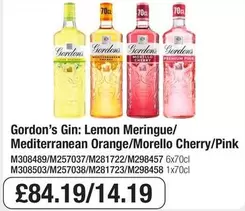 Gordon's - Gin: Lemon Meringue/Mediterranean Orange/Morello Cherry/Pink M308489/M257037/M281722/M298457 6x70cl M308503/M257038/M281723/M298458 1x70cl