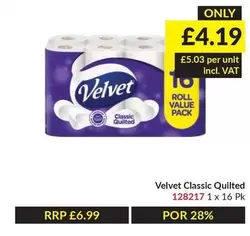 Velvet - Classic Quilted 1 x 16 Pk