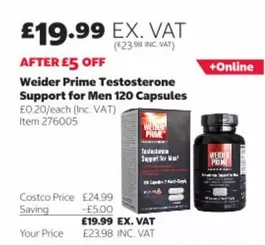 Prime Testosterone Support for Men 120 Capsules Item 276005