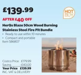 HerQs Blaze 50cm Wood Burning Stainless Steel Fire Pit Bundle Item 586807