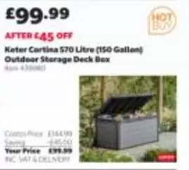 Keter Cortina 570 Litre (150 Gallon) Outdoor Storage Deck Box Item 439980
