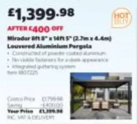 Mirador 8ft 8" x 14ft 5" (2.7m x 4.4m) Louvered Aluminium Pergola Item 1807225