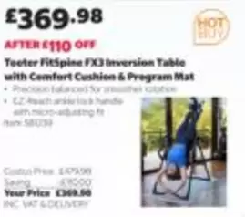 Comfort - FitSpine FX3 Inversion Table with  Cushion & Program Mat Item 581239