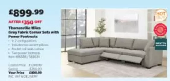 Swatch - Thomasville Miles Grey Fabric Corner Sofa with Power Footrests