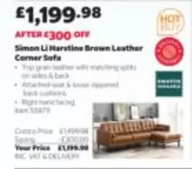 Swatch - Simon Li Harstine Brown Leather Corner Sofa Item 559711