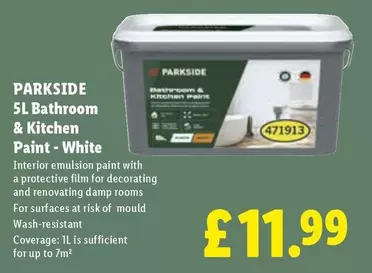 Parkside - 5L Bathroom & Kitchen Paint - White