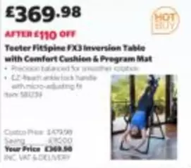Comfort - Teeter FitSpine FX3 Inversion Table with Cushion & Program Mat