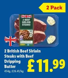 2 British Beef Sirloin Steaks with Beef Dripping Butter