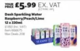 Dash Sparkling Water Raspberry/Peach/Lime 12 x 330ml