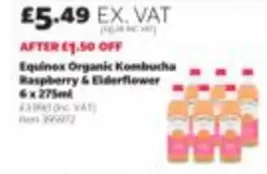 Equinox Organic Kombucha Raspberry & Elderflower 6 x 275ml