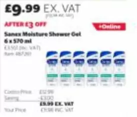 Sanex - Moisture Shower Gel 6 x 570 ml