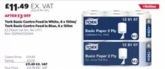 Basic Centre Feed in White, 6 x 150m/ Basic Centre Feed in Blue, 6 x 150m