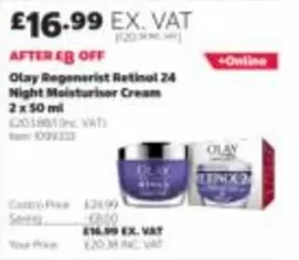 Olay - Regenerist Retinol 24 Night Moisturiser Cream 2 x 50 ml