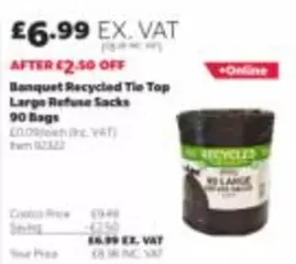 Banquet Recycled Tie Top Large Refuse Sacks 90 Bags Item 82322