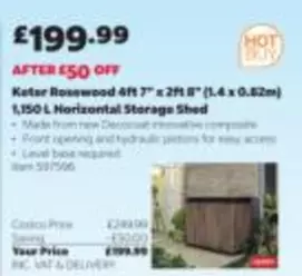 Keter Rosewood 6ft 7" x 2ft 8" (1.4 x 0.82m) 1,150 L Horizontal Storage Shed