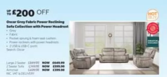 Oscar Grey Fabric Power Reclining Sofa Collection with Power Headrest