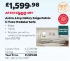 Alden & Ivy Holley Beige Fabric 5 Piece Modular Sofa Item 108750