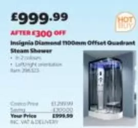 Insignia Diamond 1100mm Offset Quadrant Steam Shower