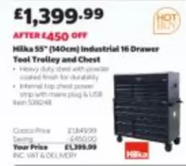 Milka 55" (140cm) Industrial 16 Drawer Tool Trolley and Chest