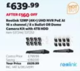 Reolink 12MP (4K+) UHD NVR PoE AI 16 x channel / 8 x Bullet OR Dome Camera Kit with 4TB HDD item 537244/537252